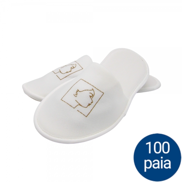Pantofole Hotel - Chiuse Classiche Bianche con serigrafia Oro - Brand Cleofe - Linea Cortesia - Cartone 100 paia