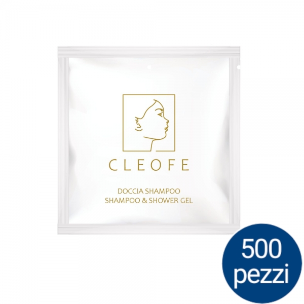 Linea Cortesia - Bustina Doccia/Shampoo 10 ml in bustina quadrata - Brand Cleofe - Cartone 500 pezzi